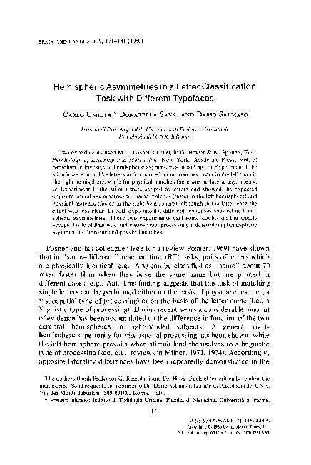 (PDF) Hemispheric asymmetries in a letter classification task with ...