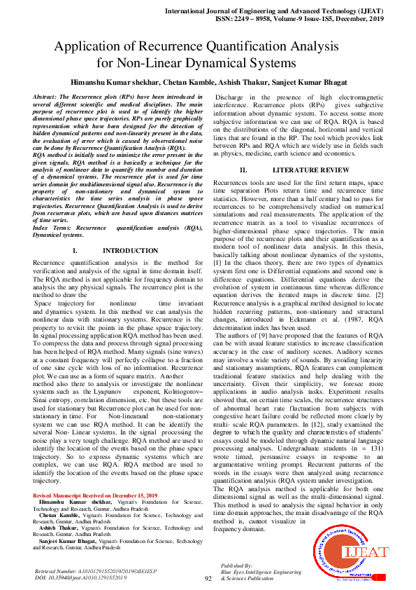 (PDF) Application of recurrence quantification analysis for the ...