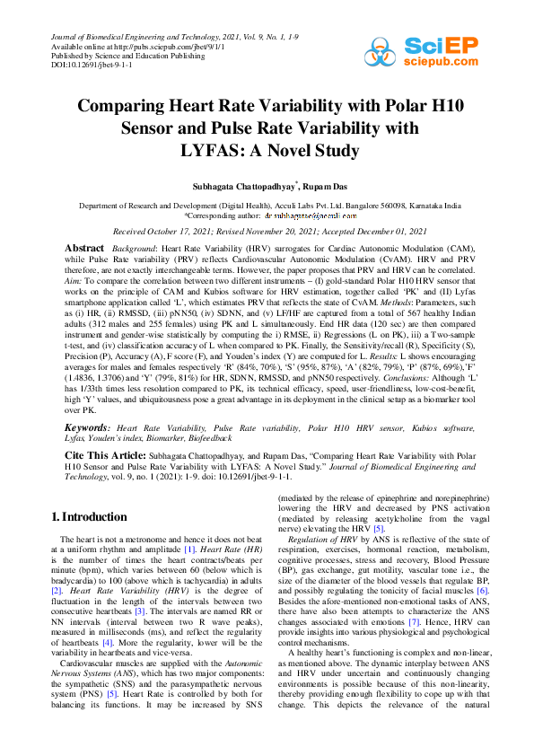 (PDF) Comparing Heart Rate Variability with Polar H10 Sensor and Pulse ...