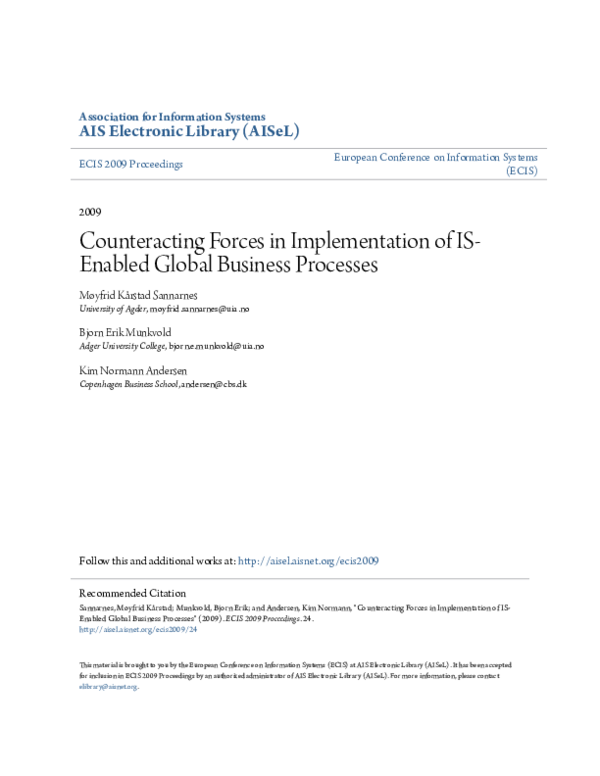 (PDF) Counteracting forces in implementation of IS-enabled global ...