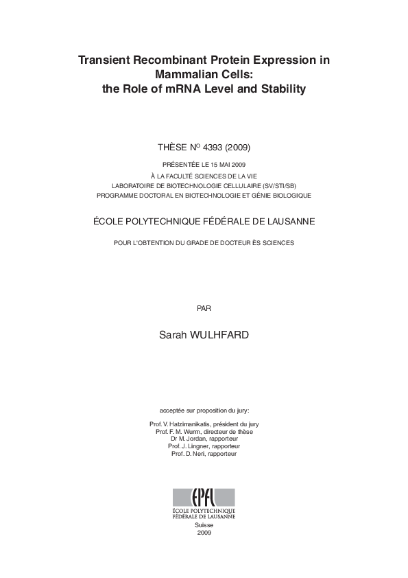 (PDF) Transient Protein Expression in Mammalian Cells the