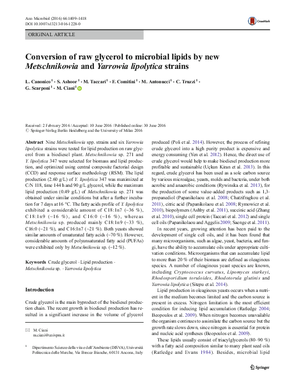(PDF) Conversion of raw glycerol to microbial lipids by new ...