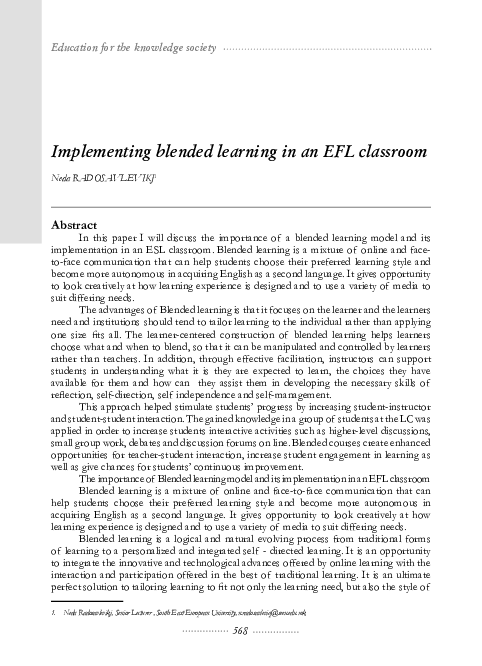 (PDF) Implementing blended learning in an EFL classroom
