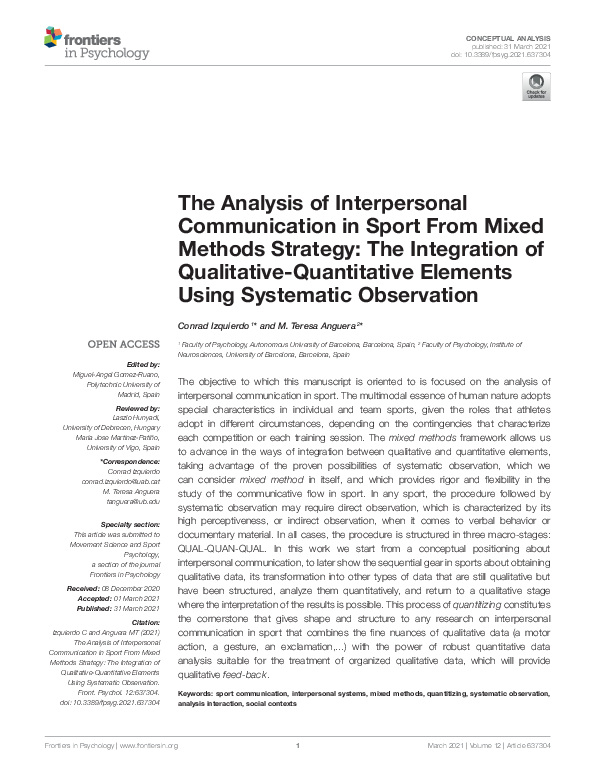 (PDF) The Analysis of Interpersonal Communication in Sport From Mixed ...