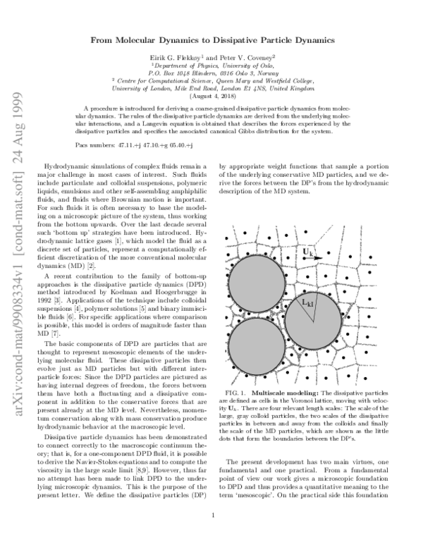 (PDF) From Molecular Dynamics to Dissipative Particle Dynamics