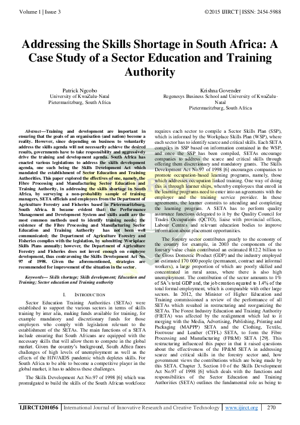 (PDF) Addressing the Skills Shortage in South Africa: A Case Study of a ...