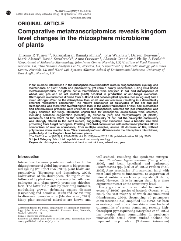 (PDF) Comparative metatranscriptomics reveals kingdom level changes in ...