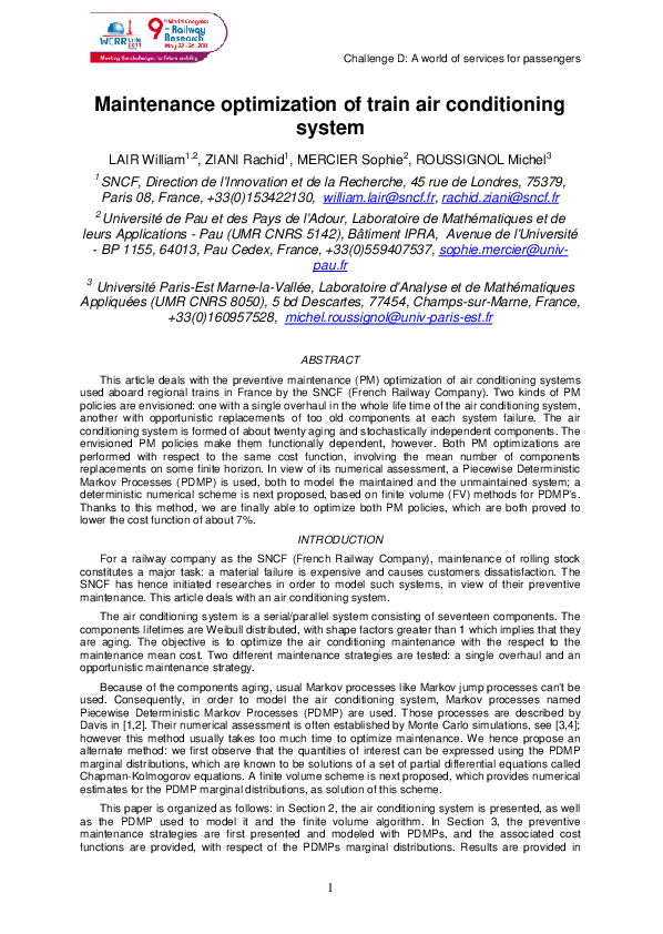 (PDF) Maintenance optimization of a train air conditioning system