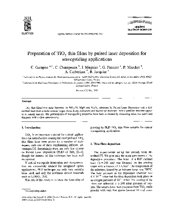 (PDF) Preparation of TiO 2 thin films by pulsed laser deposition for ...
