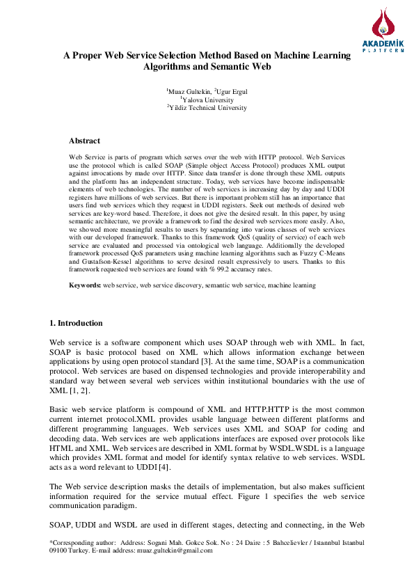 (PDF) A Proper Web Service Selection Method Based on Machine Learning ...