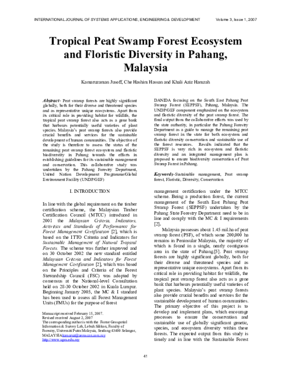 (PDF) Tropical Peat Swamp Forest Ecosystem and Floristic Diversity in ...