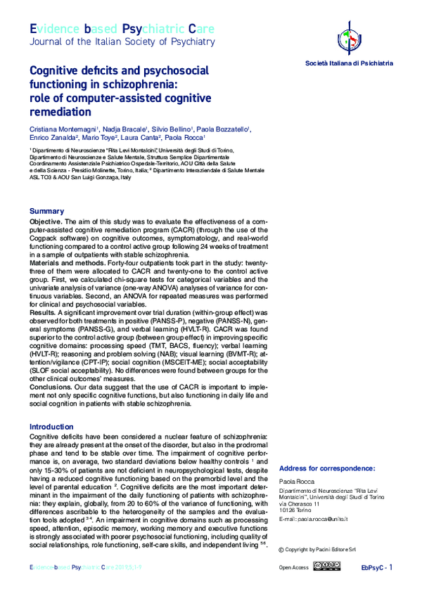 (PDF) Cognitive deficits and psychosocial functioning in schizophrenia ...