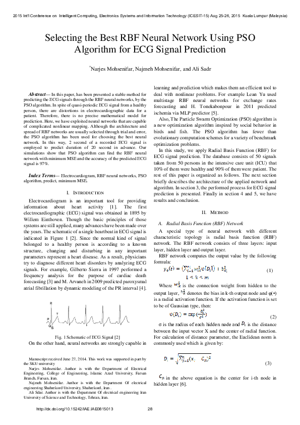 (PDF) Selecting the Best RBF Neural Network Using PSO Algorithm for ECG ...
