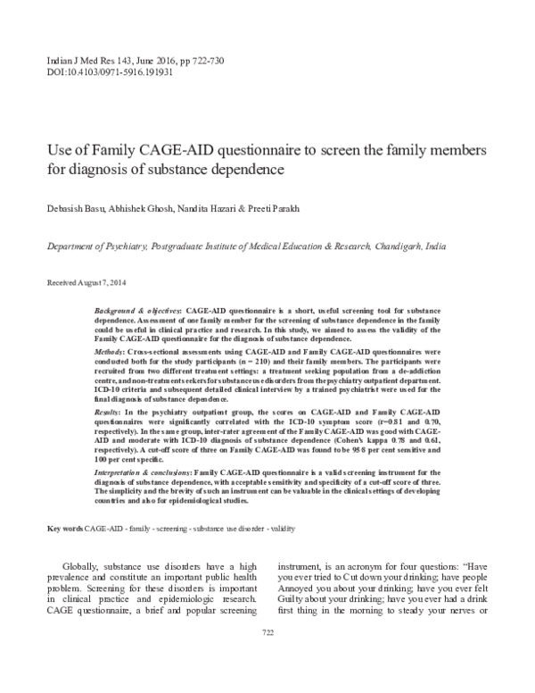 (PDF) Use of Family CAGEAID questionnaire to screen the family members