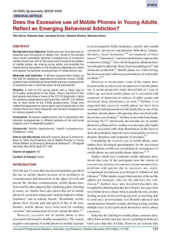 (PDF) Does the Excessive use of Mobile Phones in Young Adults Reflect ...