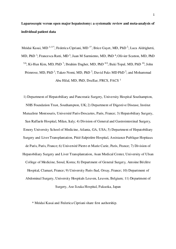 (PDF) Laparoscopic versus open major hepatectomy: a systematic review ...