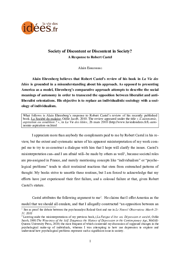 (PDF) Society of Discontent or Discontent in Society