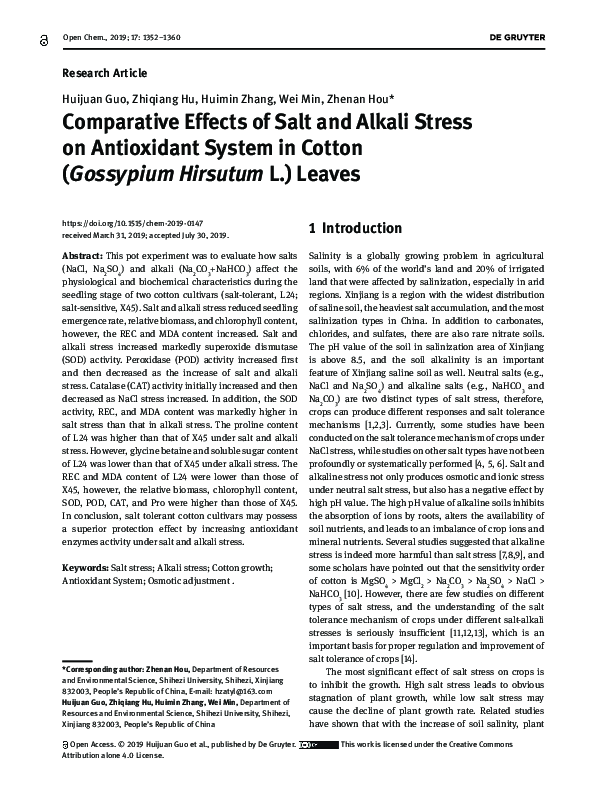 (PDF) Comparative Effects of Salt and Alkali Stress on Antioxidant ...