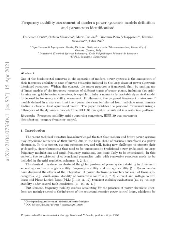 (PDF) Frequency stability assessment of modern power systems: models ...