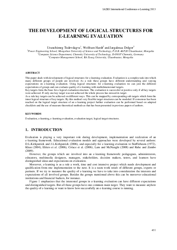 (PDF) The Development of Logical Structures for E-Learning Evaluation