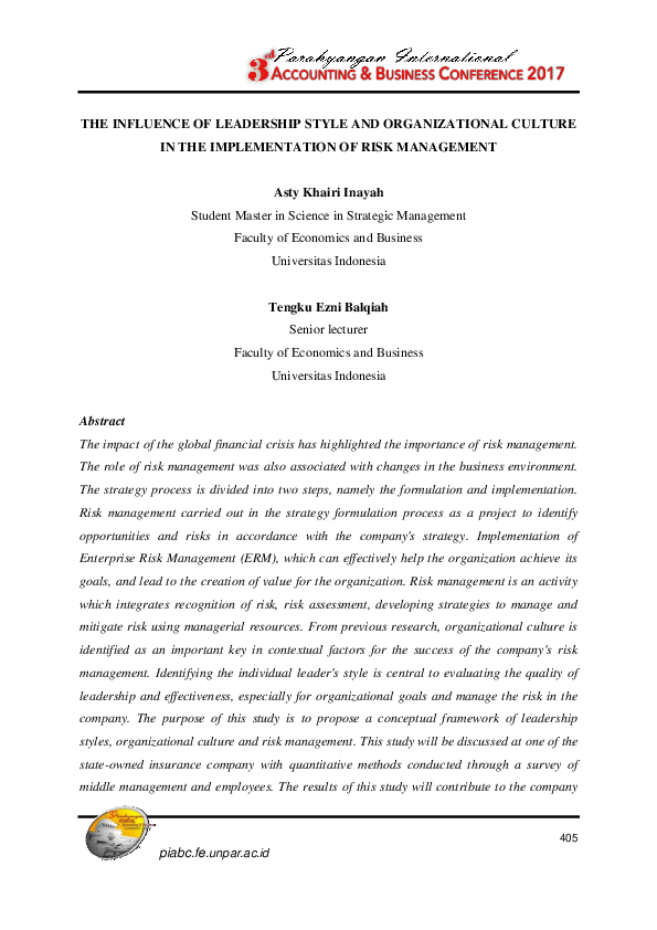 (PDF) The Influence of Leadership Style and Organizational Culture in ...