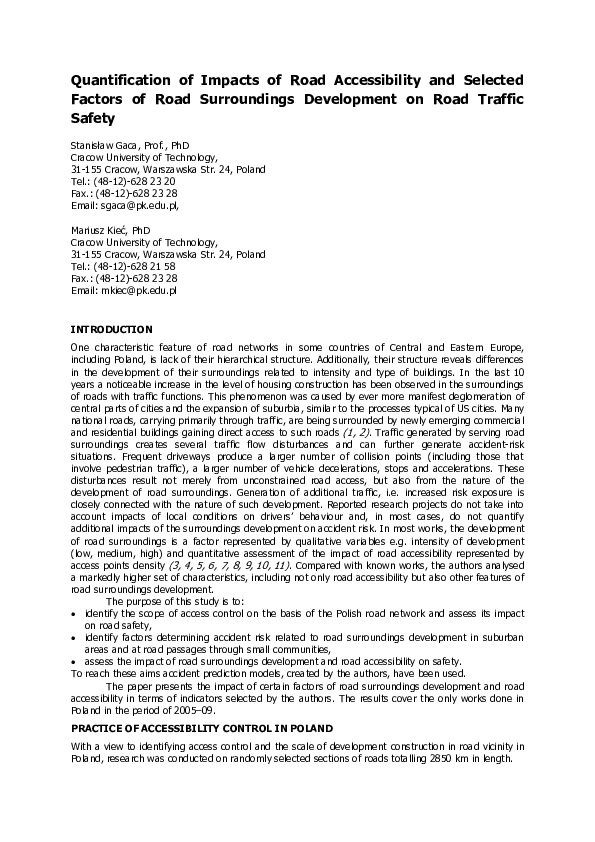 (PDF) Quantification of the Impact of Road Accessibility and Selected ...
