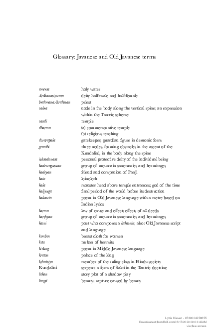 (PDF) Glossary: Javanese and Old Javanese Terms