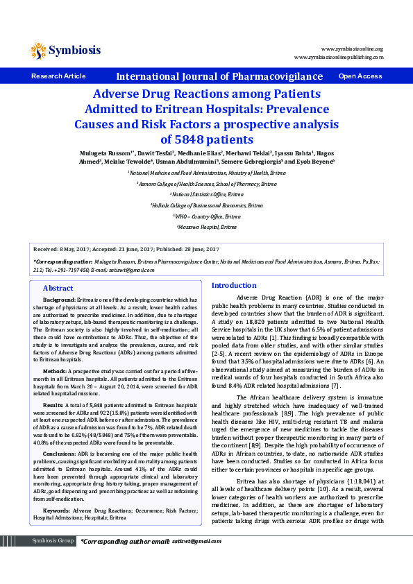 (PDF) Adverse Drug Reactions among Patients Admitted to Eritrean ...