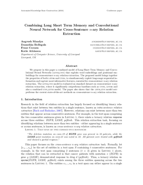 (PDF) Combining Long Short Term Memory and Convolutional Neural Network ...