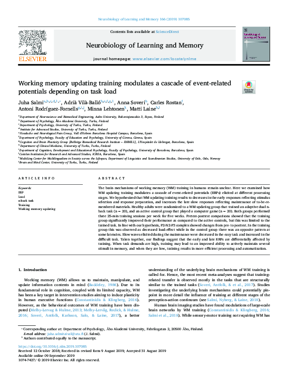 (PDF) Working memory updating training modulates a cascade of event ...