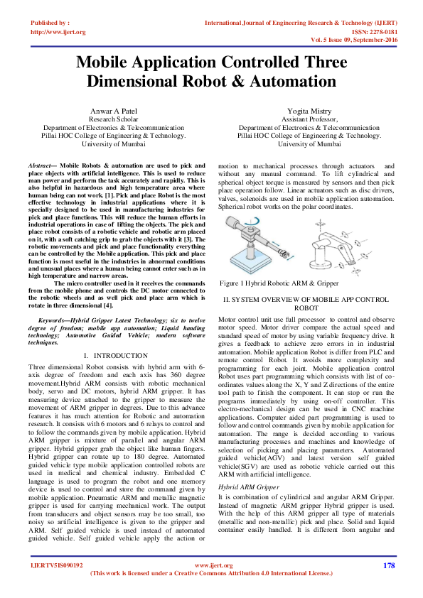 (PDF) Mobile Application Controlled Three Dimensional Robot Automation