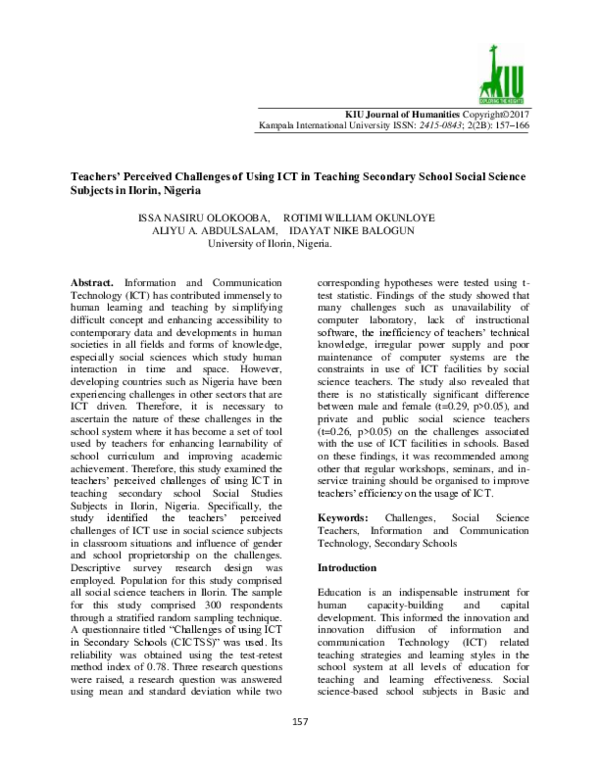 (PDF) Teachers’ Perceived Challenges of Using ICT in Teaching Secondary ...
