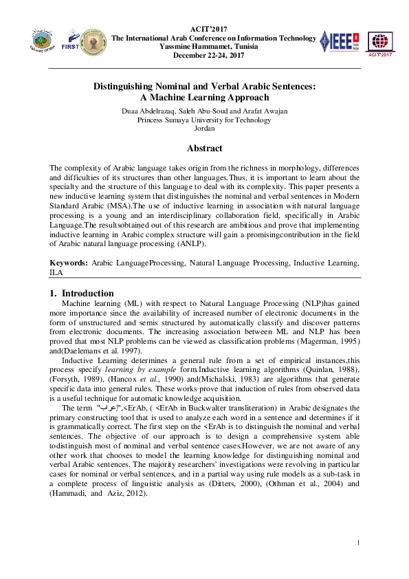 (PDF) Distinguishing Nominal and Verbal Arabic Sentences : A Machine ...