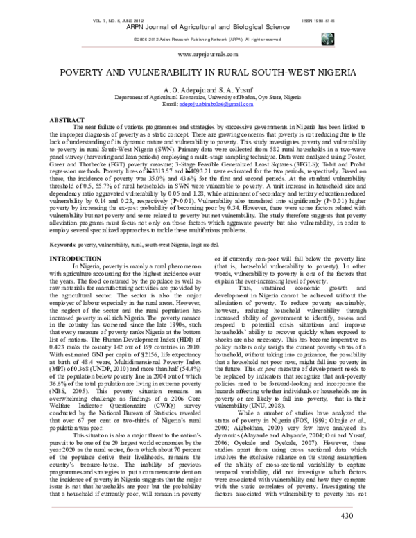 (PDF) Poverty and Vulnerability in Rural South-West Nigeria