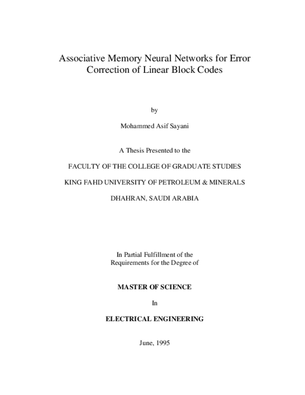 (PDF) Associative memory neural networks for error correction of linear ...
