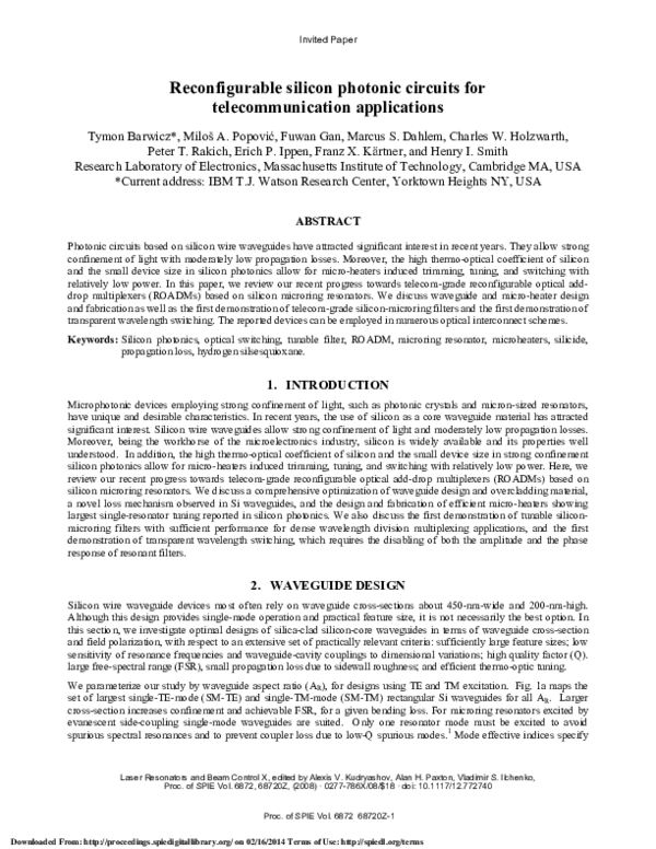 (PDF) Reconfigurable silicon photonic circuits for telecommunication ...