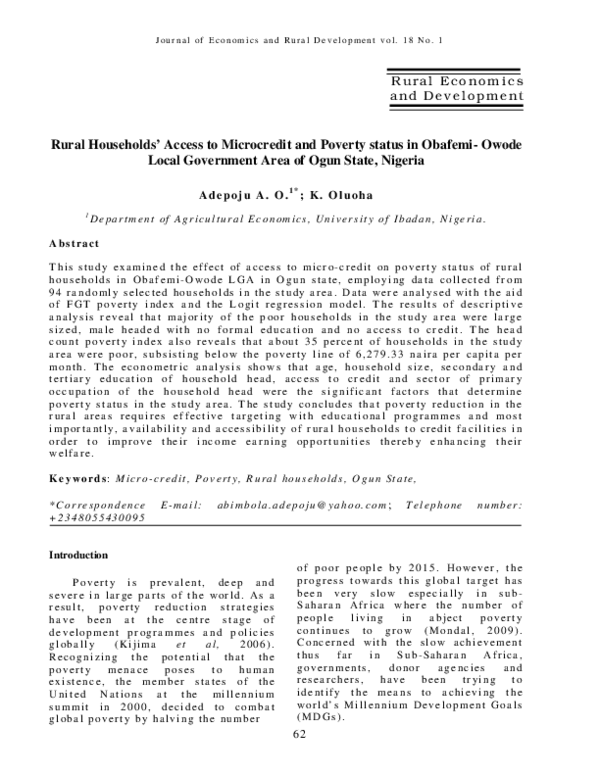 (PDF) Rural Households’ Access to Microcredit and Poverty status in ...