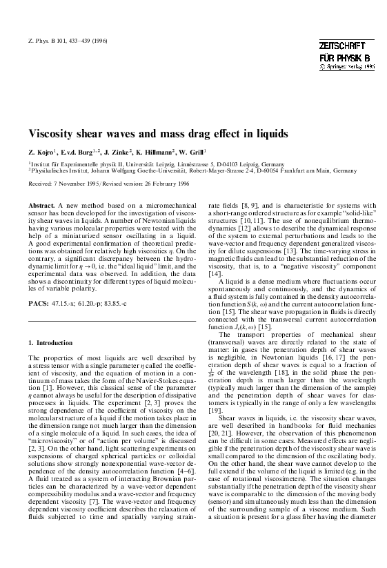 (PDF) Viscosity shear waves and mass drag effect in liquids
