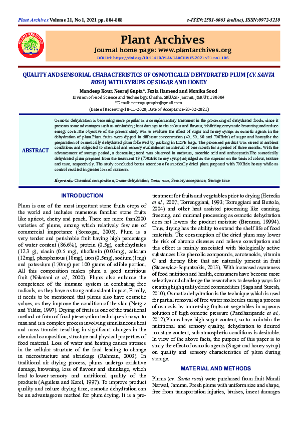 (PDF) Quality and Sensorial Characteristics of Osmotically Dehydrated ...