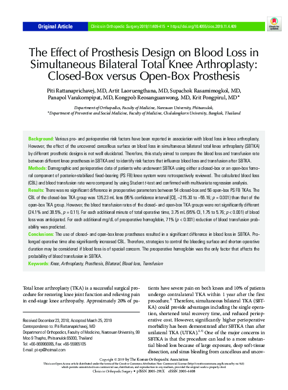 (PDF) The effect of prosthesis design on blood loss in simultaneous ...