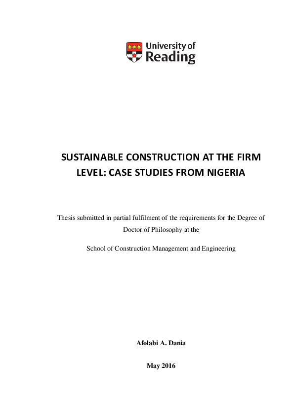 (PDF) Sustainable construction at the firm level: case studies from Nigeria
