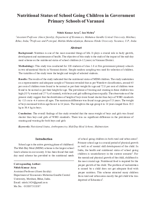 (PDF) Nutritional Status of School Going Children in Government Primary ...