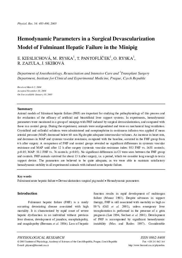 (PDF) Hemodynamic parameters in a surgical devascularization model of ...