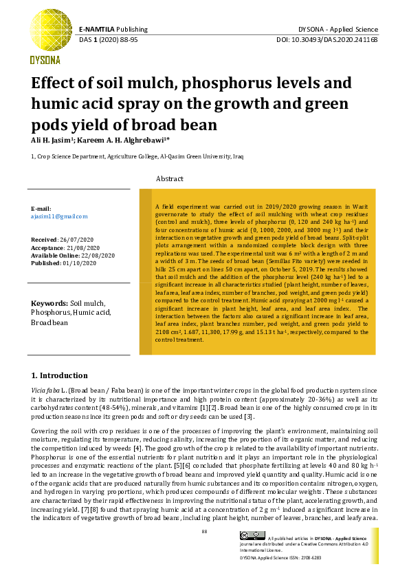 (PDF) Effect of soil mulch, phosphorus levels and humic acid spray on ...