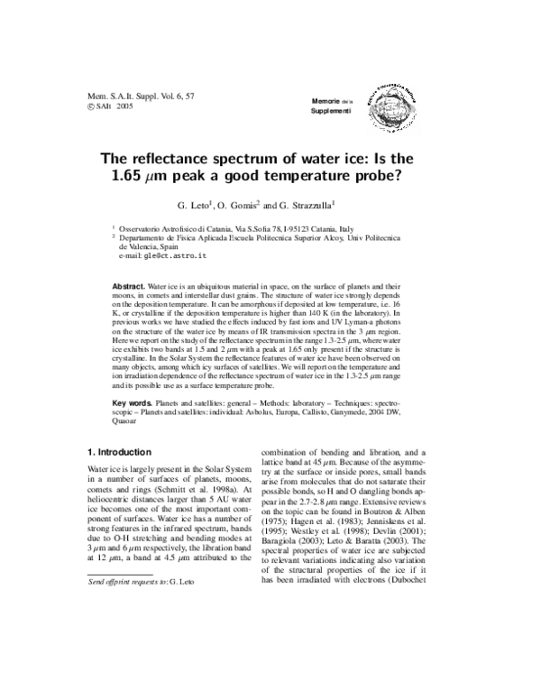 (PDF) The reflectance spectrum of water ice: Is the 1.65 mu msp peak a ...