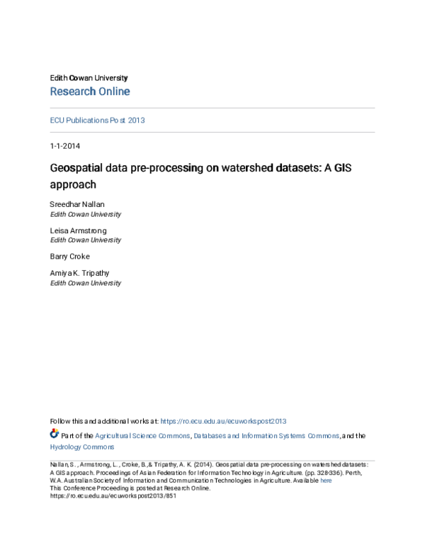 (PDF) Geospatial data pre-processing on watershed datasets: A GIS approach
