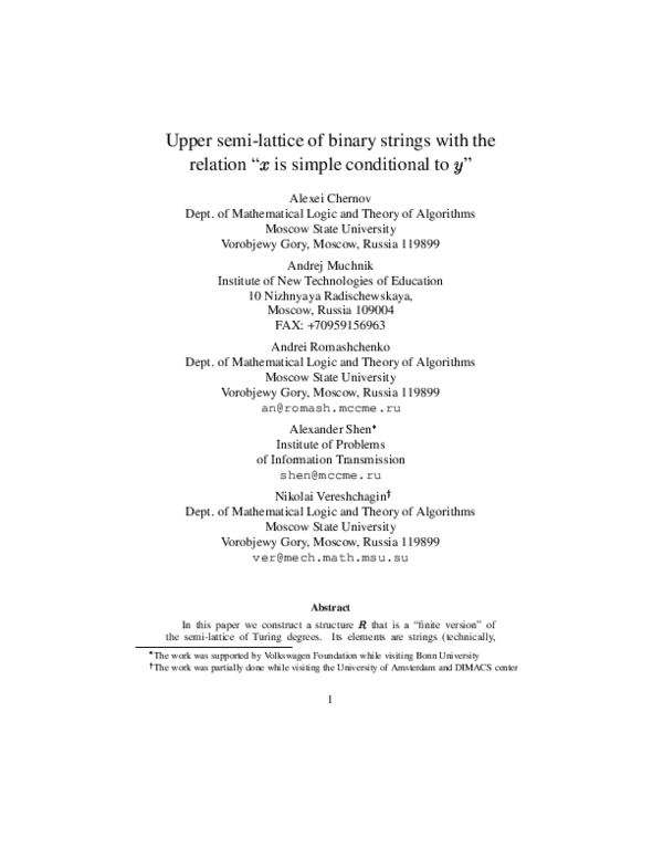 (PDF) Upper Semi-Lattice of Binary Strings with Conditional Relations