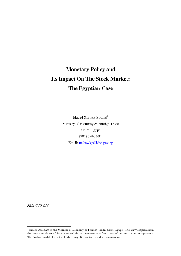 (PDF) Monetary Policy and Its Impact On The Stock Market : The Egyptian ...