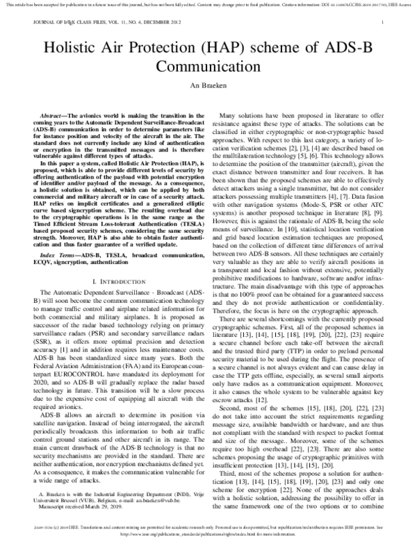 (PDF) Holistic Air Protection (HAP) scheme of ADS-B Communication