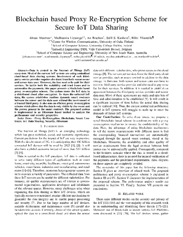 (PDF) Blockchain based Proxy Re-Encryption Scheme for Secure IoT Data ...